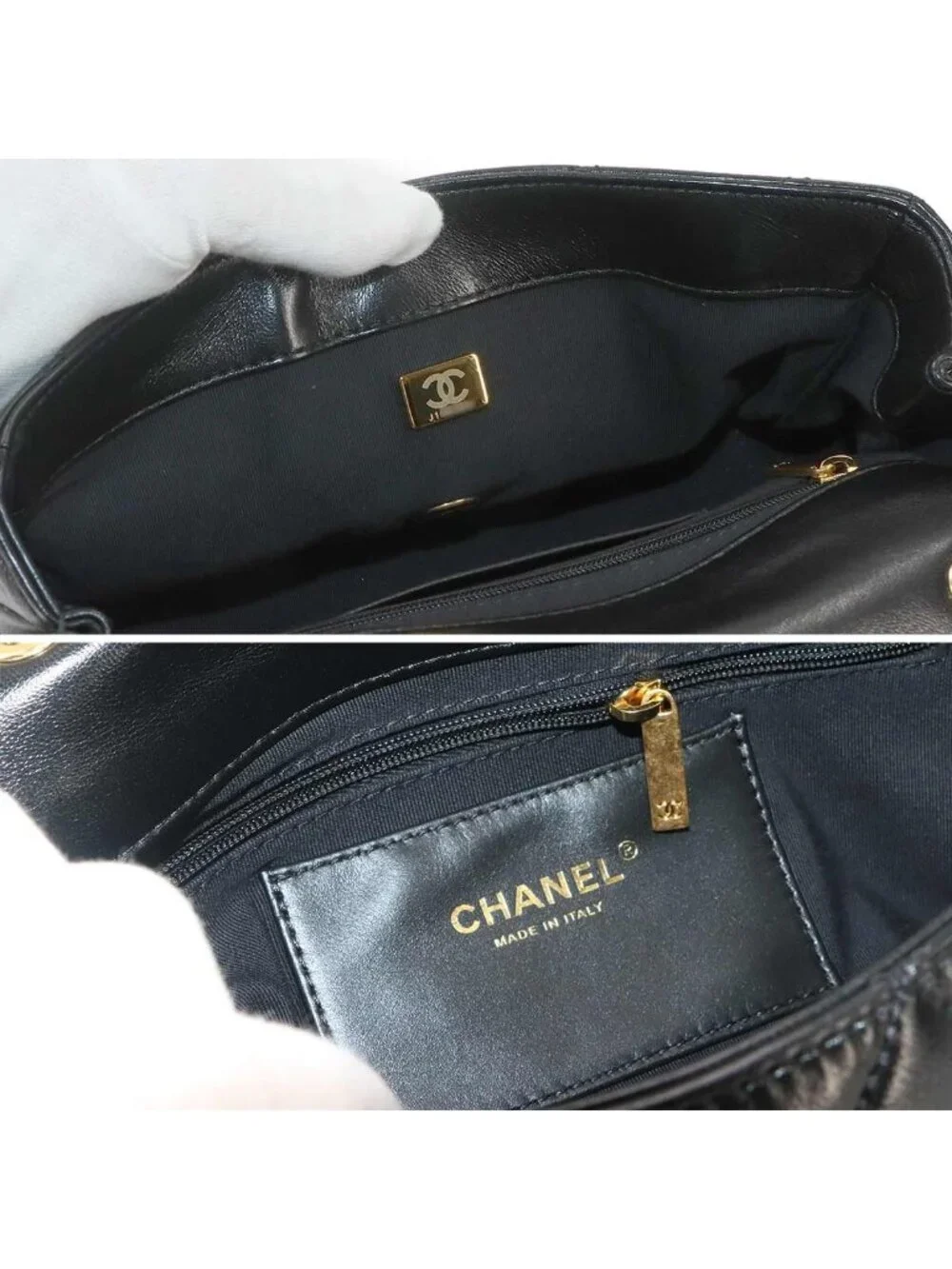 Chanel Quilted 2-Way Bag Leather Black Gold Bag
